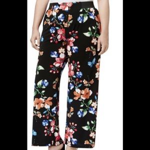 INC Black Floral Print Wide Leg Pants